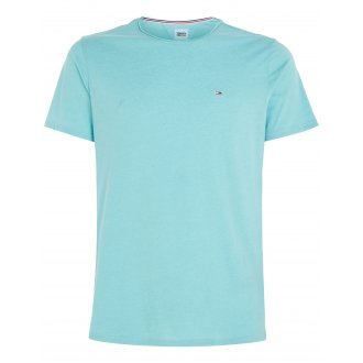T-shirt en partie en coton transitionnel Tommy Jeans vert d'eau chiné à col rond et logo