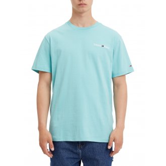 T-shirt droit en coton transitionnel Tommy Jeans vert d'eau à col rond et manches courtes
