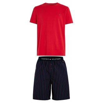 Pyjama court Tommy Hilfiger en coton avec manches courtes et col rond rouge rayé