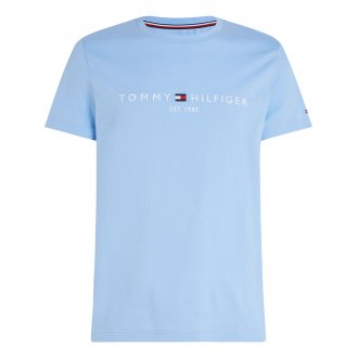 T-shirt col rond Tommy Hilfiger en coton biologique avec manches courtes bleu ciel