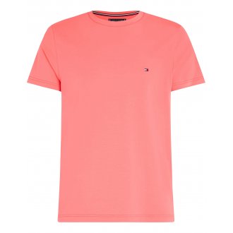T-shirt col rond Tommy Hilfiger en coton avec manches courtes corail