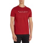 T-shirt slim Tommy Hilfiger en coton rouge uni à col rond, manches courtes et logo poitrine