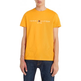 T-shirt Tommy Hilfiger en coton jaune uni à col rond, manches courtes et logo brodé poitrine