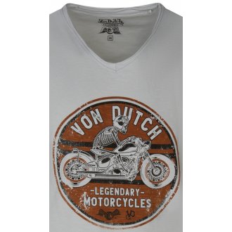T-shirt col v Von Dutch en coton avec manches courtes blanc