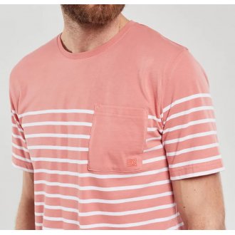 T-shirt avec manches courtes et col rond Armor Lux coton rose rayé