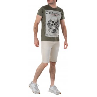 T-shirt col rond Deeluxe en coton avec manches courtes vert kaki imprimé
