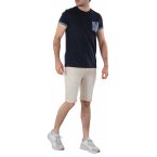 T-shirt col rond Deeluxe en coton avec manches courtes bleu marine chiné