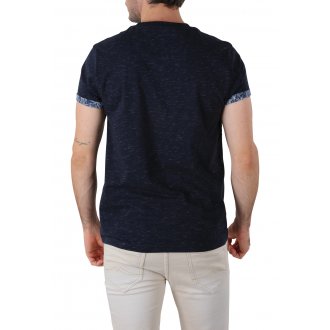 T-shirt col rond Deeluxe en coton avec manches courtes bleu marine chiné