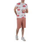 T-shirt col rond Deeluxe en coton avec manches courtes écru fleuri