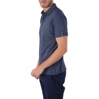 Polo Deeluxe en coton avec manches courtes et col boutonné bleu marine imprimé abstrait