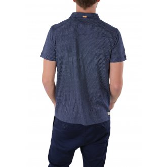 Polo Deeluxe en coton avec manches courtes et col boutonné bleu marine imprimé abstrait