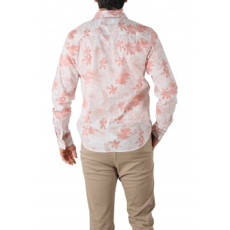 Chemise droite Deeluxe en coton avec manches longues et col italien écrue fleurie