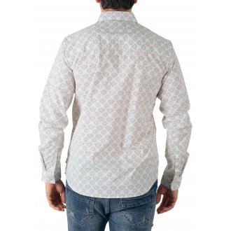 Chemise droite Deeluxe en coton avec manches longues et col italien blanche imprimé éventail