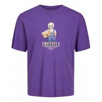 T-shirt avec manches courtes et col rond Jack & Jones coton violet