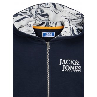 Sweat Junior Garçon avec manches longues et col à capuche Jack & Jones Jorcrayon Sweat Zip Hood Jnr coton mélangé marine