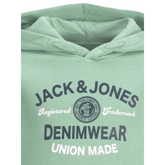 Sweat Junior Garçon avec manches longues et col à capuche Jack & Jones Jjelogo coton mélangé vert d'eau