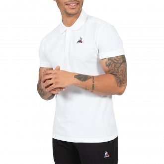 Polo Coq Sportif coton avec manches courtes et col boutonné blanc