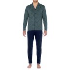 Pyjama long Hom en coton avec manches longues et col camp bleu marine imprimé géométrique