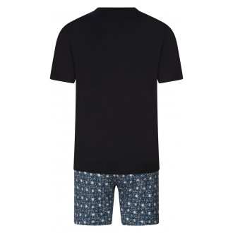 Pyjama court Eden Park en coton avec manches courtes et col v bleu fleuri