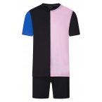 Pyjama court Eden Park en coton bleu nuit tricolore avec manches courtes et col rond