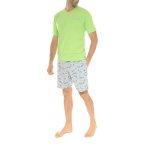 Pyjama court Christian Cane en coton avec manches courtes et col v vert anis imprimé exotique