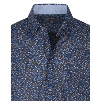 Chemise avec manches courtes et col américain Bande Originale coton bleu fleurie