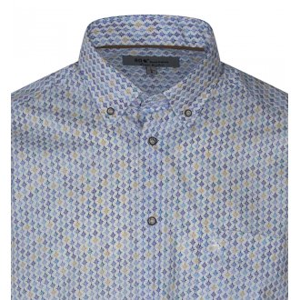 Chemise droite Bande Originale en coton bleue fleurie avec manches courtes et col américain