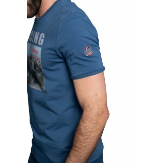 T-shirt avec manches courtes et col rond Delahaye coton bleu
