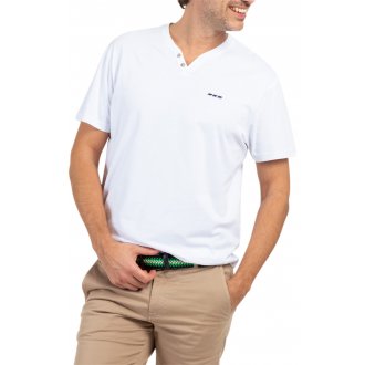 T-shirt avec manches courtes et col rond boutonné Mise au Green coton blanc