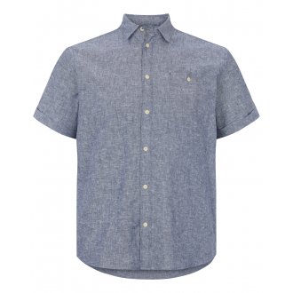 Chemise à manches courtes avec un col français North 56°4 en coton et lin mélangé bleu ciel