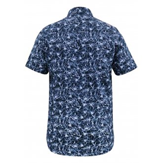 Chemise Duke en coton avec manches courtes et col français bleu marine fleuri