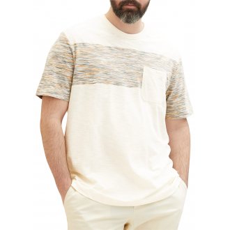 T-shirt avec manches courtes et col rond Tom Tailor + coton écru chiné