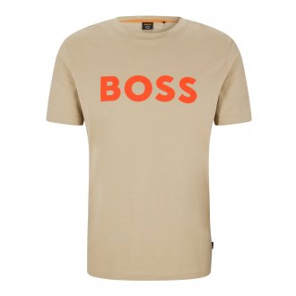 T-shirt avec manches courtes et col rond Boss coton beige