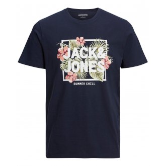 Tee-shirt manches courtes avec un col rond Jack & Jones + en coton bleu marine