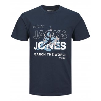 T-shirt avec manches courtes et col rond Jack & Jones + coton marine