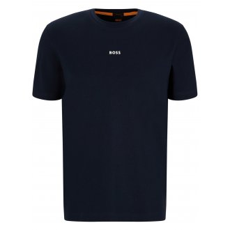 T-shirt Boss en coton stretch bleu marine à coupe droite et logo brodé