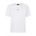 T-shirt Boss en coton stretch blanc à coupe droite et logo brodé