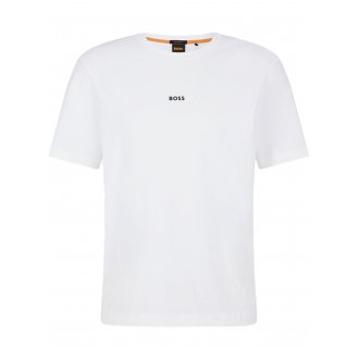 T-shirt Boss en coton stretch blanc à coupe droite et logo brodé