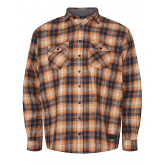 Chemise North 56°4 en coton avec manches longues et col italien orange à carreaux