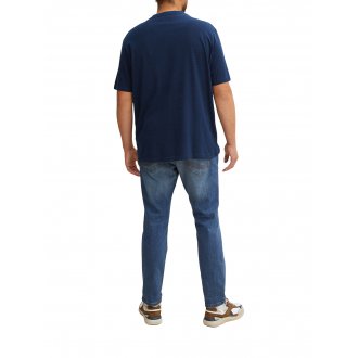 T-shirt Tom Tailor + coton regular fit avec manches courtes et col tunisien bleu rayé