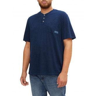 T-shirt Tom Tailor + coton regular fit avec manches courtes et col tunisien bleu rayé