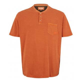 T-shirt Tom Tailor + coton regular fit avec manches courtes et col tunisien orange rayé