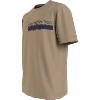 T-shirt col rond Calvin Klein en coton avec manches courtes beige
