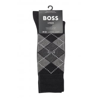 Lot de 2 paires de chaussettes Boss coton noires à carreaux gris 