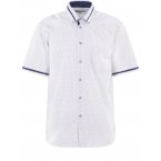 Chemise Bande Originale en coton blanc à petits losanges bleu à coupe droite