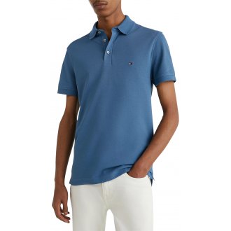 Polo Tommy Hilfiger en coton avec manches courtes et col boutonné bleu