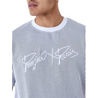 T-shirt col rond Project X avec manches courtes gris rayé