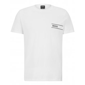T-shirt Boss coton avec manches courtes et col rond blanc