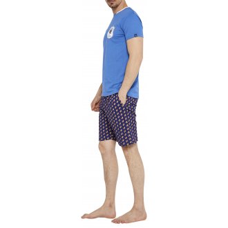 Pyjama court Arthur coton avec manches courtes et col rond bleu