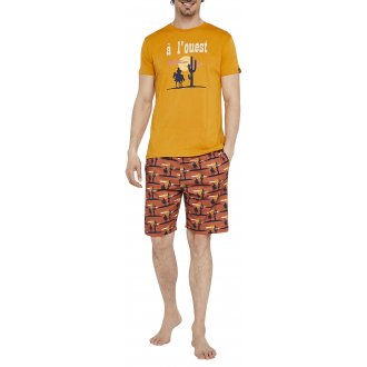 Pyjama court Arthur coton avec manches courtes et col rond moutarde